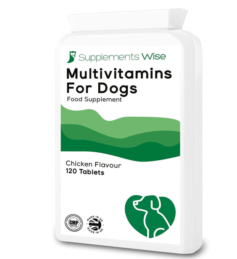 Supplements Wise Dog Vitamins and Supplements - For Strong Joints, a Shiny Coat and Healthy Skin - Suitable for Your Puppy or Senior Dog - 120 Chicken Flavour Tablets - Premium Quality Multivitamin - PawsPlanet Australia