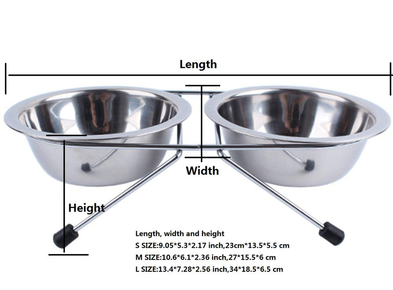 [Australia] - Gozier Double Diner Pet Bowls Cups, Stainless Steel Food Water Bowls Bunny Feeder Coop Cups with Non Slip Feeding Station for Dogs Cats Rabbit Bird Medium Large Animals in Crate Cage M 