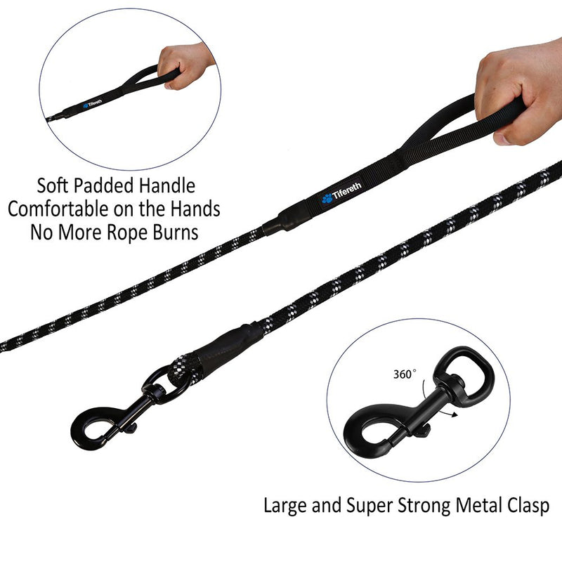 [Australia] - Tifereth Rope Medium-Large 6ft-4ft Dog-Leash - Strong Big Heavy Duty Climbing Rope Leash with Soft Padded Handle for Medium to Large Dogs 6 Feet black 