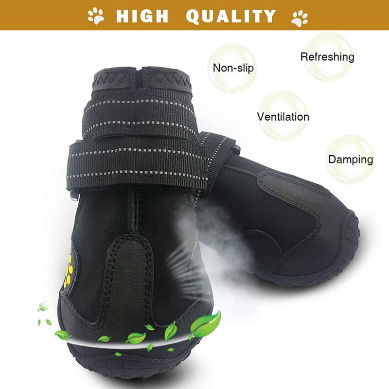HuaTek Dog Boots, Waterproof Boots for Dogs, Dog Booties with Anti-Slip Sole Reflective Straps, Outdoor Dog Shoes for Medium Large Dogs (Black 4PCS). Size 2: (2.4"×1.7")(L*W) for 14-27 lbs Black - PawsPlanet Australia