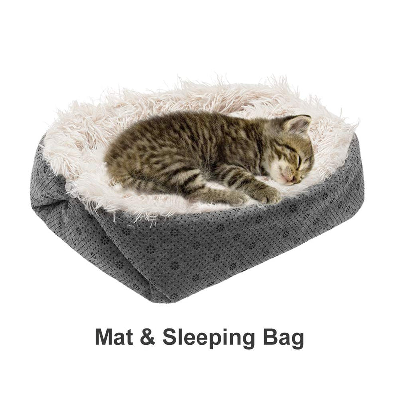 PUPTECK Furry Self Warming Cat Bed Mat - Foldable Convertible Thermal Cat Sleeping Bag Pad, Comfy Pet Heated Nest Mat Anti-Slip for Cat & Puppy - PawsPlanet Australia