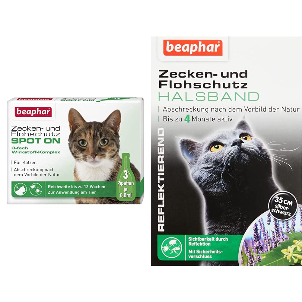 beaphar Spot On Tick and Flea Protection for Cats, Tick and Flea Protection with Margosa Extract, 3 x 0.8 ml & Flea Protection Collar for Cats | Tick protection for cats - PawsPlanet Australia