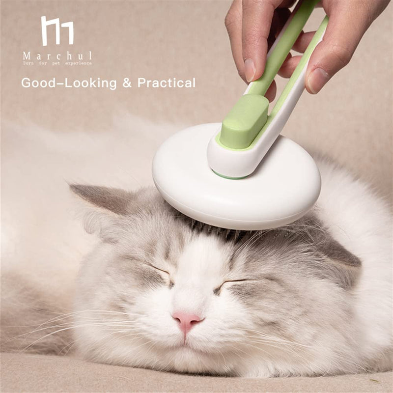 Marchul Pet Brushes Cat Brush, Dog Brush for Long Hair and Short Hair Cats and Dogs, Self-Cleaning Slicker Brush, Grooming Massage Brush Removes Loose Undercoat and Matted Hair A-Green - PawsPlanet Australia
