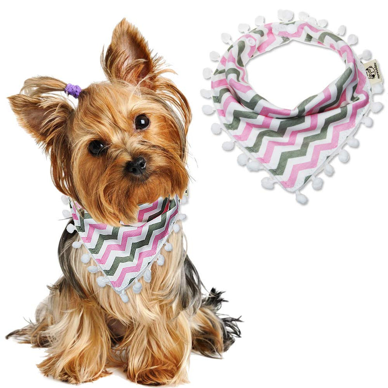 [Australia] - CAROLLIFE Pet Dog Cat Bandana Bibs Tassel Triangle Scarfs Adjustable Kerchief Assortment Hankies with Soft Cotton Material for Puppy Dog and Pet Cat pink wave 