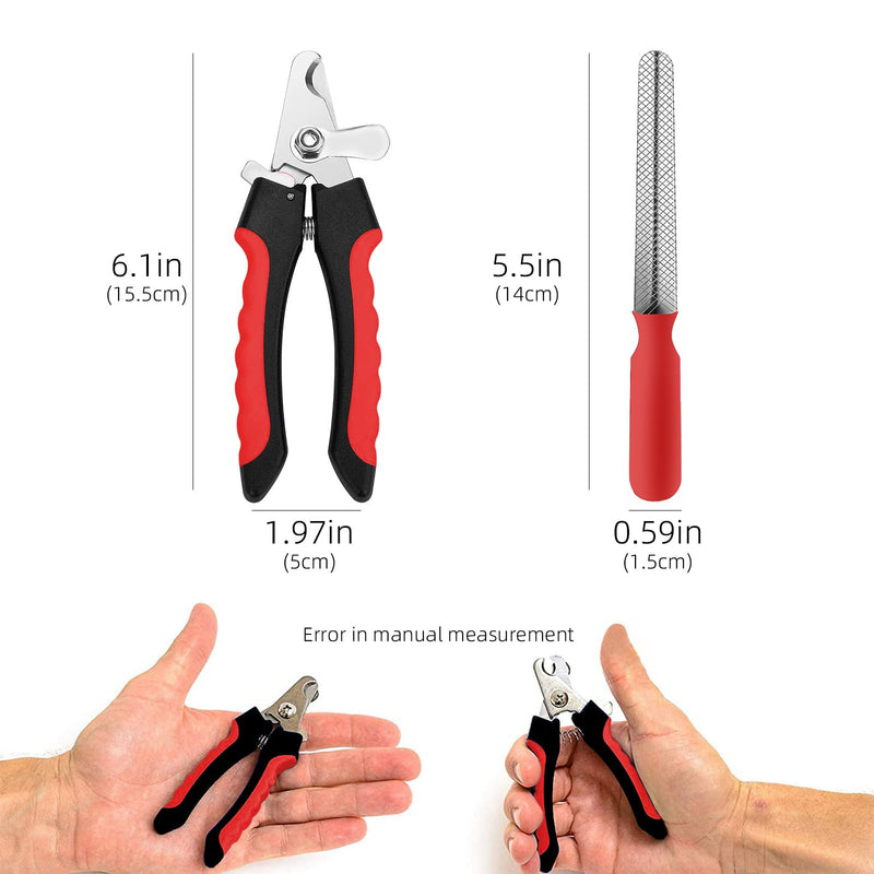 Nepfaivy Claw Scissors Claw Cutter for Dogs and Cats - Professional Claw Clippers Stainless Steel with Nail File, High Quality Claw Care Cutter with Spacer for Pets (Red, L) Red - PawsPlanet Australia