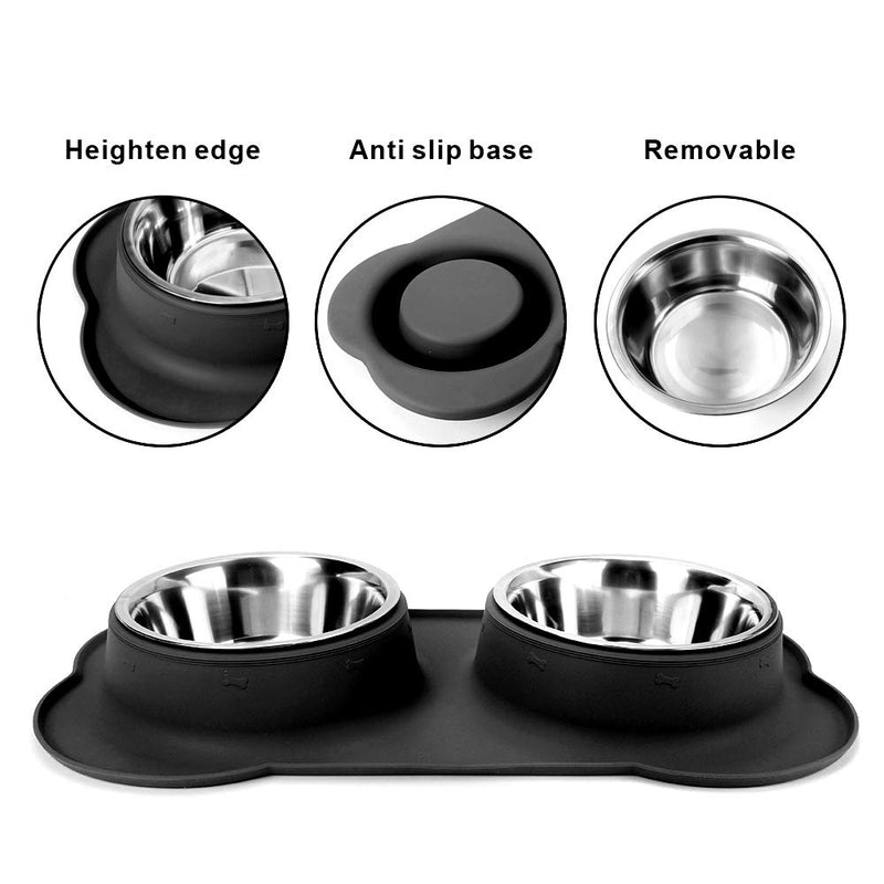 Large Dog Bowl, 2 x1500 ml Stainless Steel Dog Bowl with Non-Spill Non-Slip Silicone Tray Mat ，for Cats Bowl Puppy Small Medium Dogs Food and Water Feeding XL 2×1500 ml - PawsPlanet Australia