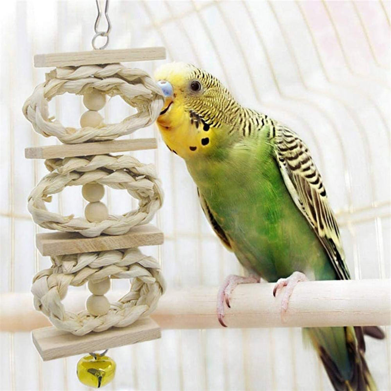 zfdg Parrot Swing Chewing, 7 Pieces Bird Cage Swing Chewing, Birds Wooden Ladder Toy, Parrot Wood Hanging Bell, Bird Swing Toys, for Parrots, Cockatiels, Finches, Macaws Swing Chew Toy - PawsPlanet Australia