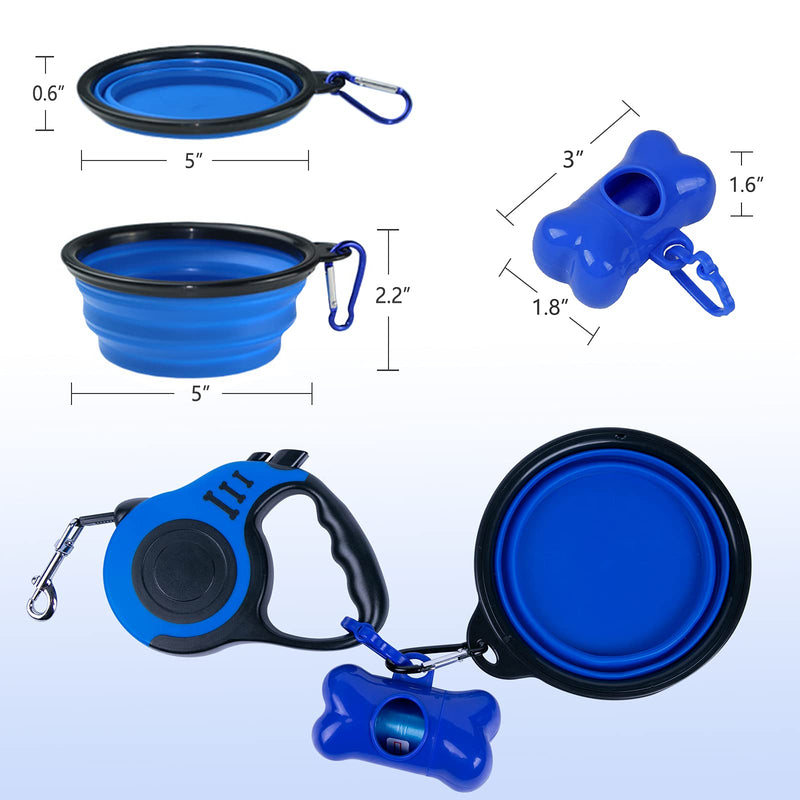 Dunhuang Retractable Dog Leash for X-Small/Small/Medium, 10ft/16ft (for Dogs Up to 22lbs/33lbs), with 1 Free Portable Silicone Dog Bowl + 1 Waste Bag Dispenser + 3 Waste Bag 10ft (for Dogs Up to 22lbs) Blue - PawsPlanet Australia