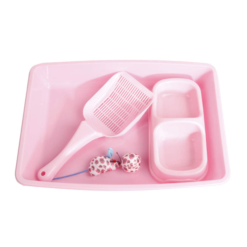 [Australia] - PAWISE Cat Starter Kit Includes 4PCS Kitty Supplies, Great for Small Kitties, 14.5x10.5 Inch Pink 