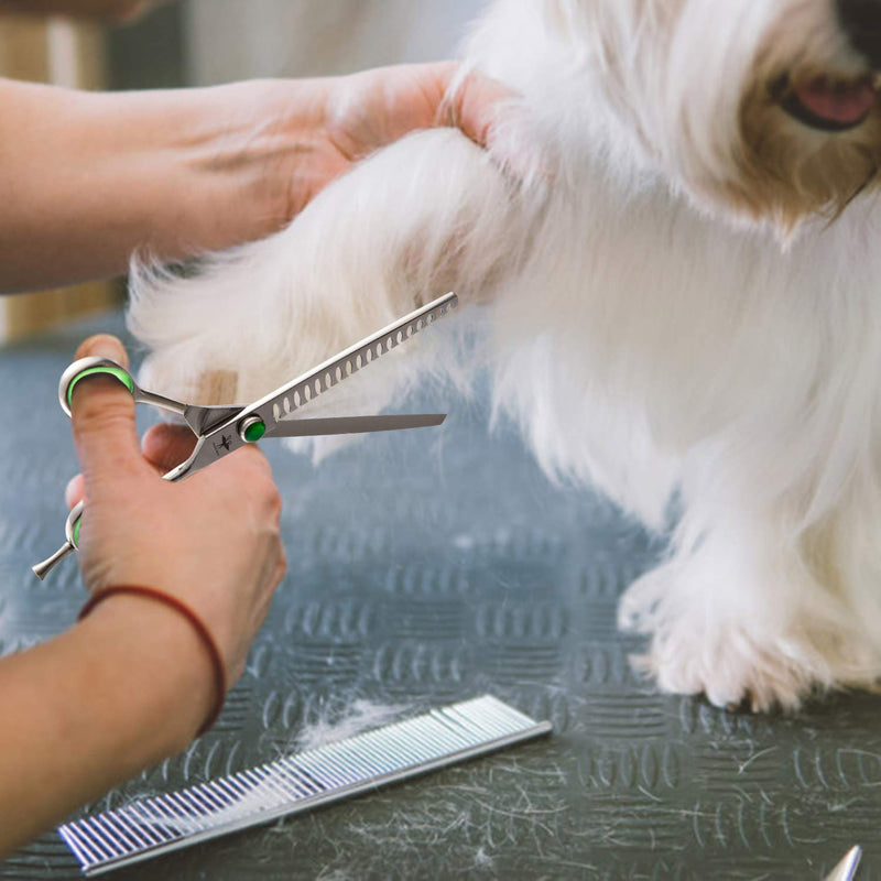 PURPLEBIRD 7 Inch Straight Dog Grooming Scissors Professional Pet Chunker Shears Safety Noiseless Blunt Tip Trimming Shearing for Dogs Cats Japanese Stainless Steel Silver PS04-GreenScrewChunker - PawsPlanet Australia