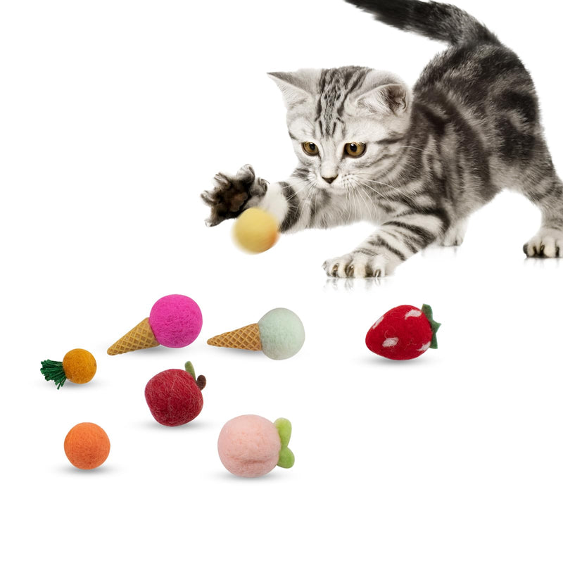 XiyaxiVici 8 PCS Wool Cat Toy, Cat Fruit Ice Cream Toy Cat Balls Toy for Boredom & Stimulating Felt Cat Kitten Toys Self Play Cute Interactive Cat Toys Without Catnip for Indoor Cats - PawsPlanet Australia