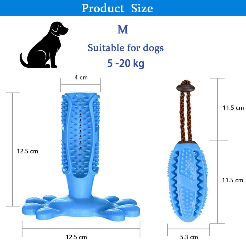 Dog Toothbrush Stick and Training Chew Toy, 2-Pack Set Pet Chew Toy, Non-Toxic Natural Rubber, Dental Care for Dogs, Teeth Cleaning (M, Blue) - PawsPlanet Australia