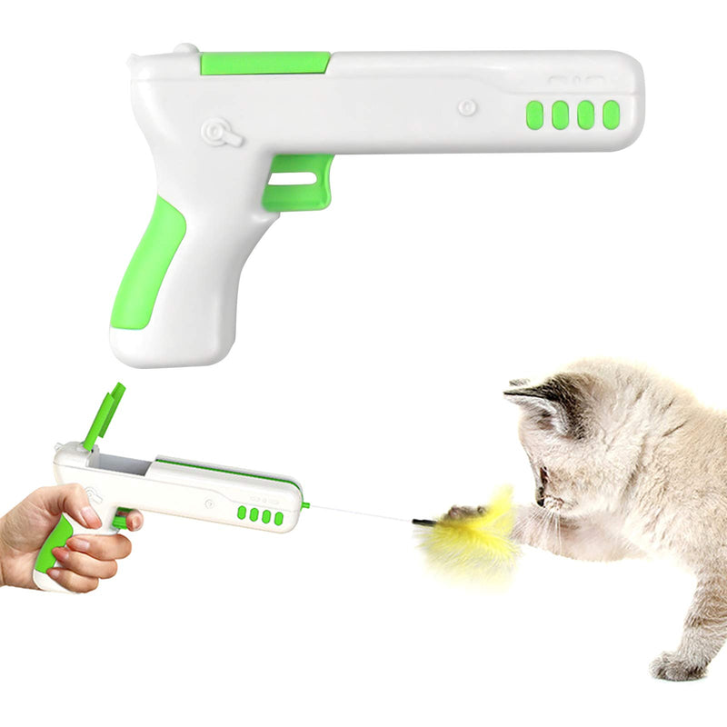 Chstarina Cat Funny Toy Gun, Cat Feather Toy, Interactive Cat Toy, Cat Training Toy, Retractable Cat Teaser Toys with 1 Funny Cat Ball and 1 Funny Cat feather Toys for Indoor Cats, Green - PawsPlanet Australia