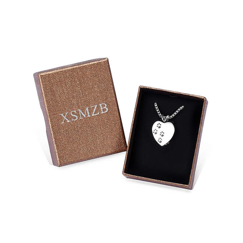 [Australia] - XSMZB Always in My Heart Cremation Jewelry for Ashes Pet Paw Print Pendant Locket Stainless Steel Holder Ashes Keepsake Memorial Urn Necklace Silver 