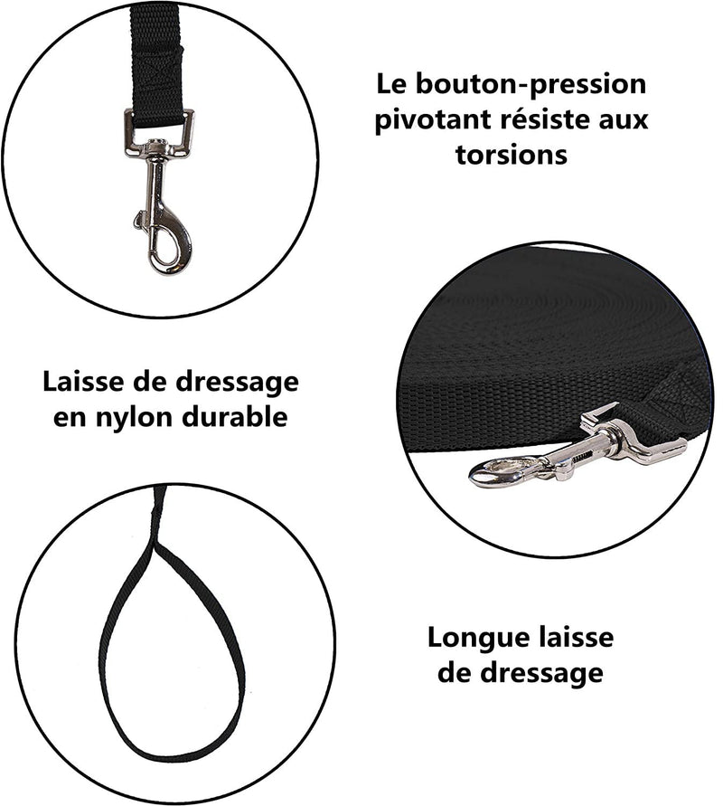 LATRAT Dog Lead 1.2~30m Dog Training Lead Long Lead for Small to Large Dogs (Black, 7m x 1.5cm 7m*1.5cm（22ft） Black - PawsPlanet Australia