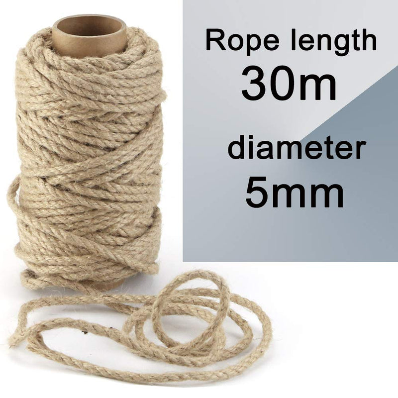 Amersumer 5mm 98 Ft Cat Jute Rope for Cat Scratching Post Tree Refill Replacement, DIY Scratcher Repairing Hemp Rope, Rope for Cat Tree and Tower Natural - PawsPlanet Australia