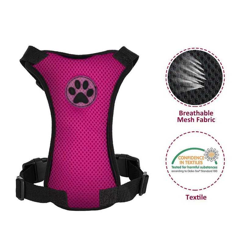 Nasjac Dog Car Harness Seatbelt Set, Pet Vest Harness with Safety Seat Belt Multi-function Padded Breathable Fabric and Adjustable Elastic Strap in Vehicle for Dogs Walking Travel M Fushcia Mesh Vest &Seatbelt - PawsPlanet Australia