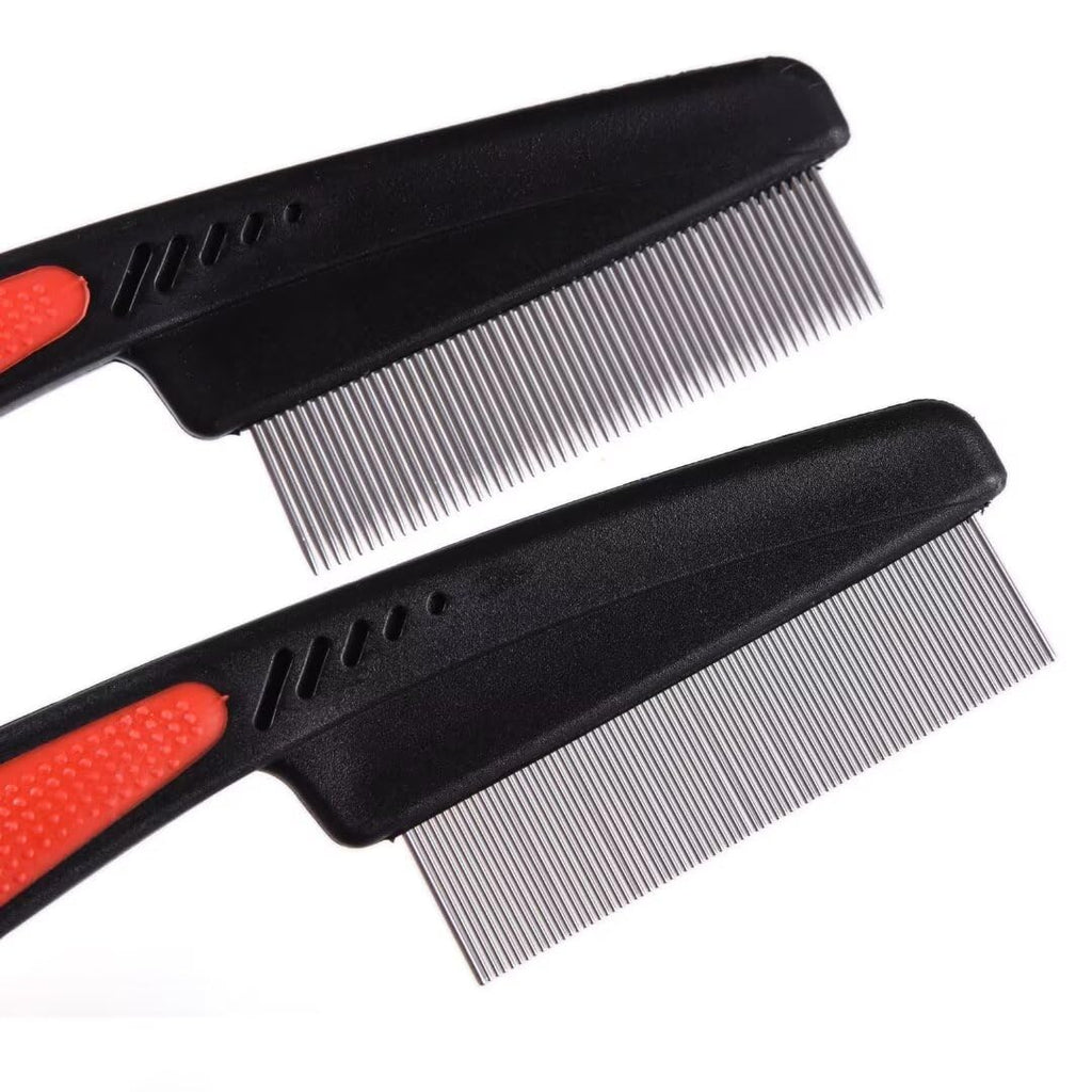 2 Pieces Dog Flea Comb For Small Dogs,Fine Tooth Dog Comb for Grooming.Wide Tooth Rubber Handle Dog Hair Comb,Flea and Tick Comb for Dogs & Cats（2PCS,Black Red Color） - PawsPlanet Australia