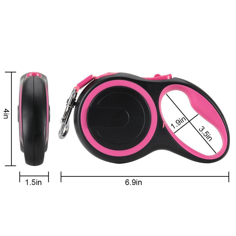 [Australia] - SlowTon Retractable Dog Leash, 16ft Walking Jogging Training Leash Polyester Tape Small Medium Dog up to 44lbs Hand Grip One Button Brake & Lock Black+Pink 