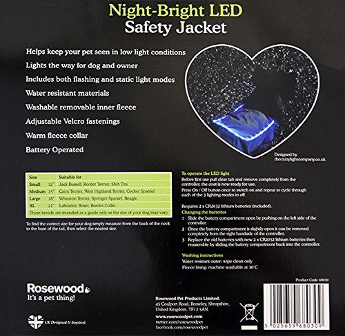 Rosewood Night Bright LED Dog Jacket, 12-inch - PawsPlanet Australia