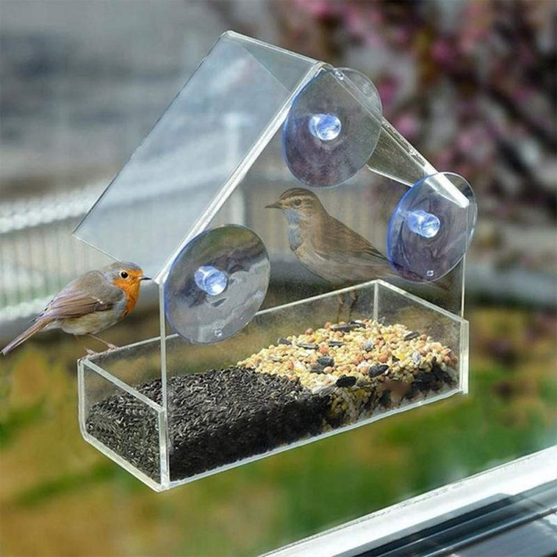 [Australia] - Dongua Clear Acrylic Bird Feeder with Suction Cups,Window Parrot Feeder Large House for Outside Wild Pet Product Feed Container Bird Supplies 