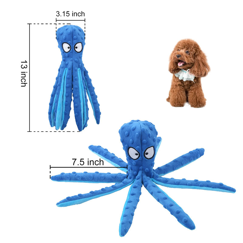 WishLotus Octopus Dog Chew Toy, No Stuffing Plush Dog Squeaky Toy with Crinkle Paper in Legs, Corduroy Interactive Dog Play Toy Dog Teething Toy for Small, Medium Dogs (Blue) Blue - PawsPlanet Australia