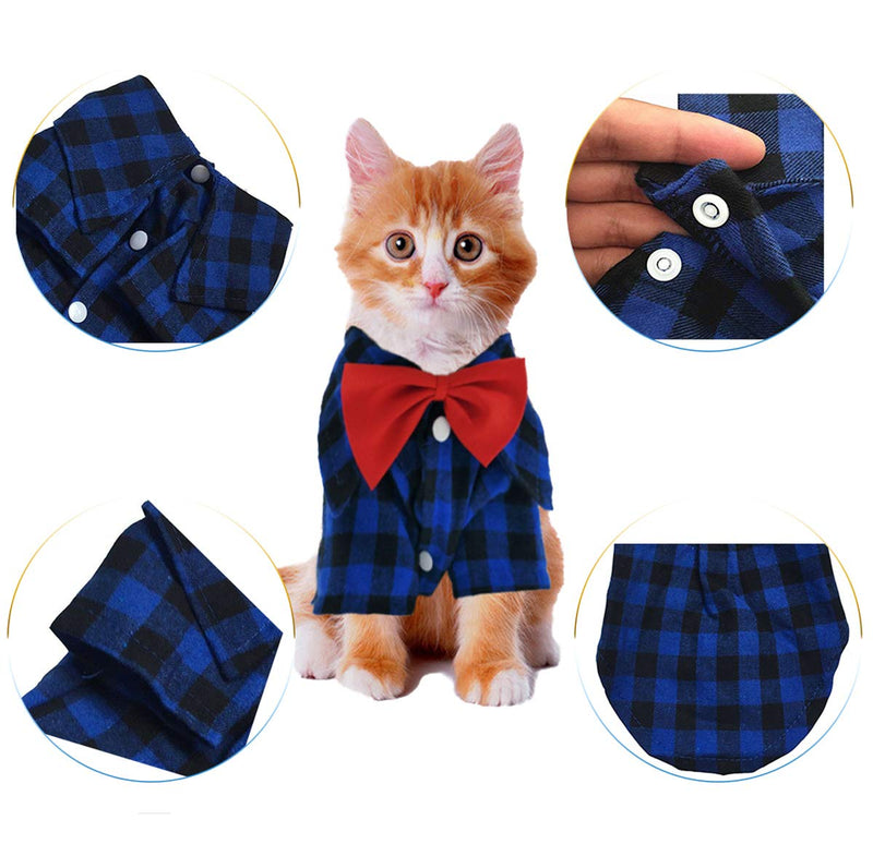 [Australia] - HOODDEAL Soft Casual Dog Blue and Black Plaid Shirt Gentle Dog Western Shirt Dog Clothes Dog Cotton Shirt + Dog Wedding Tie,Blue Medium 