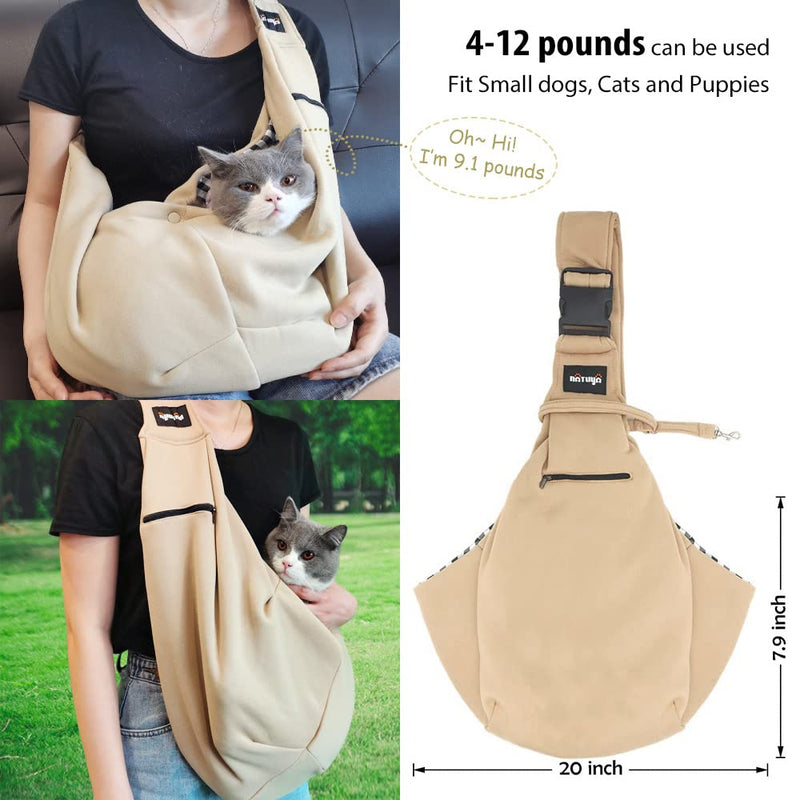 NATUYA Small Dog Carrier Sling Cat Sling-Dog Slings for Carrying Small Dogs-Adjustable Strap Hand Free Pet Puppy for Outdoor Traveling Subway Apricot Snap - PawsPlanet Australia