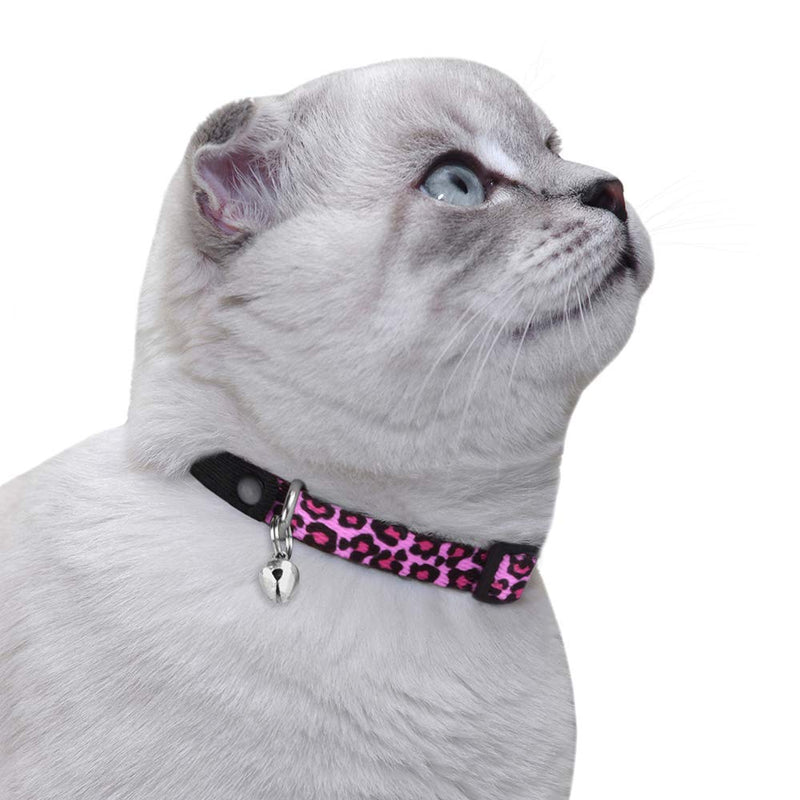 [Australia] - CollarDirect Breakaway Cat Collar with Leopard Print Pack of 2 PCS, Safety Kitten Collar for Cats with Bell and Elastic Strap, Adjustable Size 7-11 Inch Pink/Green 