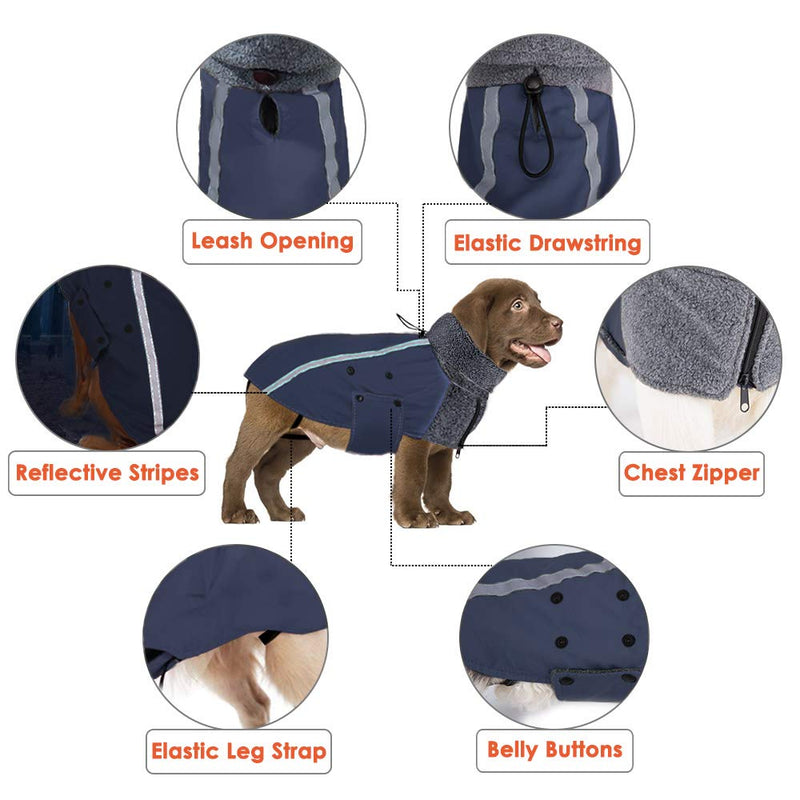 SlowTon Winter Dog Coat, Warm Polar Fleece Lining Doggie Outdoor Jacket with Turtleneck Scarf Reflective Stripe Adjustable Waterproof Windproof Puppy Vest Soft Pet Outfits Small (Chest 15.7"-19.6") Blue - PawsPlanet Australia