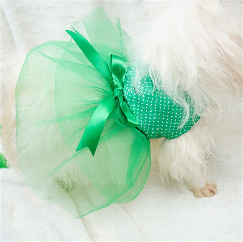 MSNFOASM New Spring Summer Puppy Dog Green Dress,Cute Mesh Bow-Knot Dog Bow Skirt for Small Girl Dogs XX-Small - PawsPlanet Australia