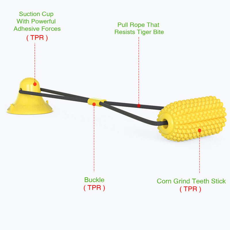 LucaSng Suction Cup Dog Chew Toy, Corn Shaped Dog Toothbrush, Self-Playing Chew Toy, Pet Molar Bite Toy with Elastic Cord and Suction Cup for Dogs and Puppies Yellow Corn+Suction - PawsPlanet Australia