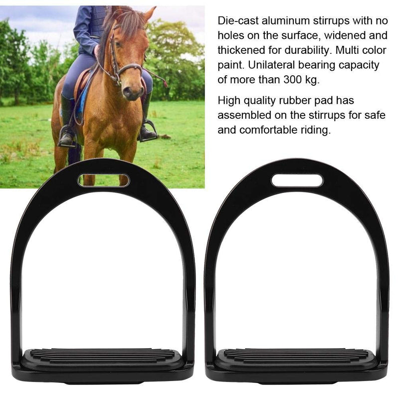 Pssopp Horse Stirrup Die Casting Stainless Steel Riding Color Aluminum Lightweight Horse Stirrups Horse Riding Saddle for Riding Safety With Rubber Horse Mat (Black) Black - PawsPlanet Australia