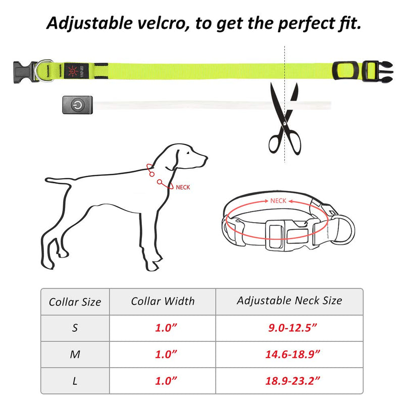 [Australia] - BSEEN Nylon LED Dog Collar - USB Rechargeable Adjustable Glowing Pet Collar, Light Up Puppy Collars for Nighttime Dog Walking Small Collar [15-18.9inch/38-48cm] Neon Green 