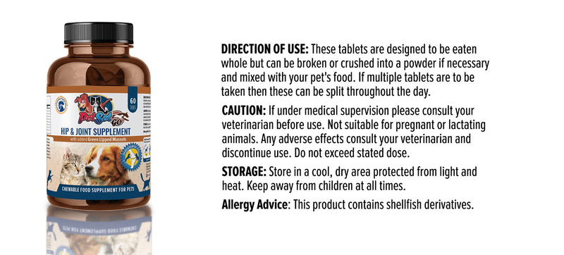 Petset Go Advance Joint Care Supplements - Glucosamine, Green Lipped Mussel, Chondroitin & Vitamin C - 60 Chicken Flavoured Chewable Tablets - PawsPlanet Australia