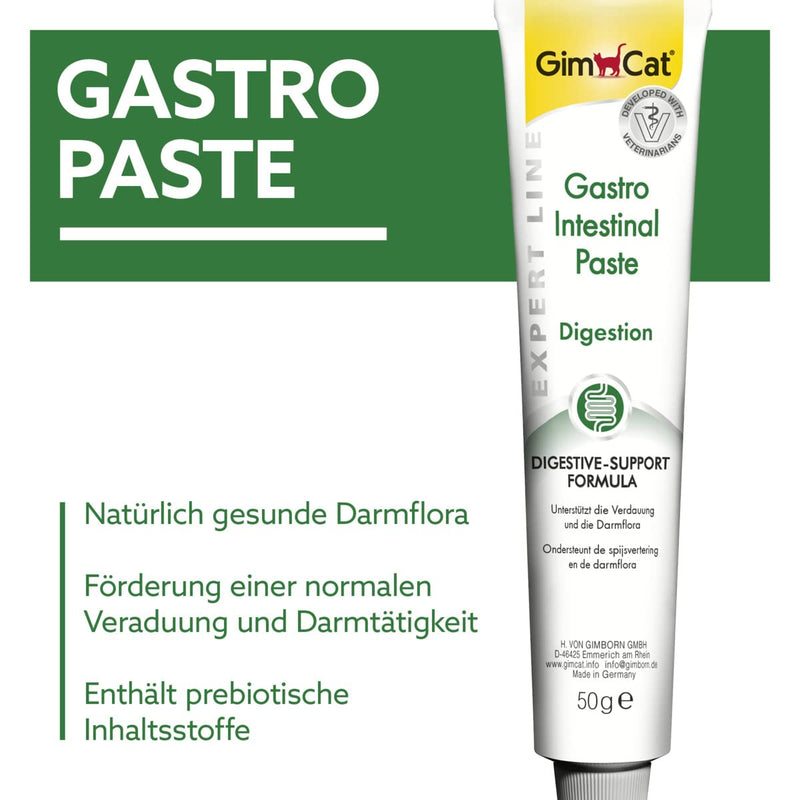 GimCat EXPERT LINE Gastro Intestinal Paste - Functional cat snack supports digestion and intestinal flora - 1 tube (1 x 50 g) 50 g (pack of 1) - PawsPlanet Australia