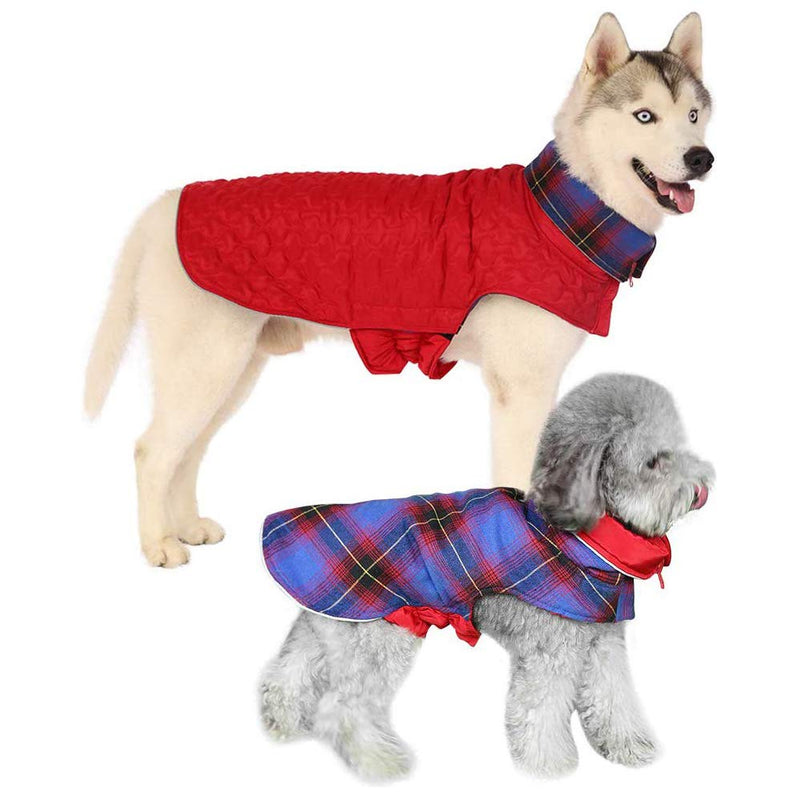 DENTRUN Dog Jacket Cold Weather Pet Apparel Winter Warm Coat Windproof Waterproof Reversible British Style Plaid Vest Christmas Suit for Small Medium Large Dogs(S-XXXL) XXL（Back: 24.02inch; Chest: 31.5-35.04inch） - PawsPlanet Australia