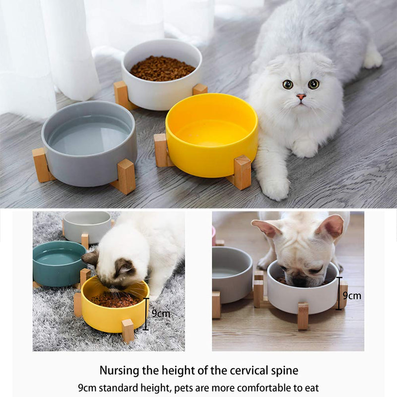 Leikance Pet Ceramic Bowl,Pet Bowl with Wooden Shelf Pet Food Water Dishes Non-slip Ceramic Bowl for Dog Cat - PawsPlanet Australia