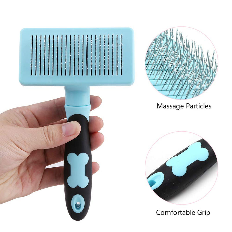 [Australia] - HATELI Pet Self Cleaning Slicker Brush for Cat & Dog Grooming Brushes for Shedding，Automatic Deshedding Tool for Shedding Long and Short Fur Blue 