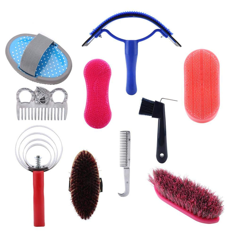 [Australia] - Horse Brush Set Professional Horse Cleaning Tool Kit Horse Grooming Care Accessories 10pcs Horse Grooming Clean Tool 