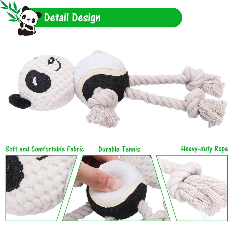 Dog Rope Toy - Pet Durable Panda Chew Toy with Tennis Ball Body and Built-in Squeaker Head for Puppy Teething Black - PawsPlanet Australia