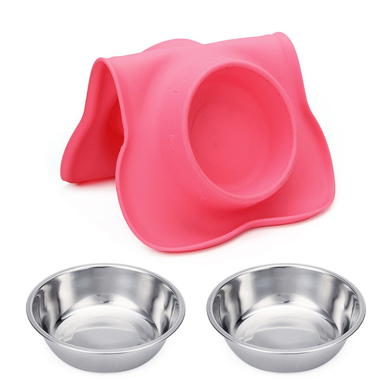 [Australia] - Hubulk Pet Dog Bowls 2 Stainless Steel Dog Bowl with No Spill Non-Skid Silicone Mat + Pet Food Scoop Water and Food Feeder Bowls for Feeding Small Medium Large Dogs Cats Puppies S(for Puppies) Pink 