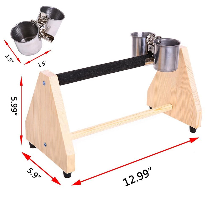 QBLEEV Parrot Play Wood Stand Bird Grinding Perch Table Platform Birdcage Feeder Stands with Feeder Dish Cup Portable Table Playstand for Small Cockatiels, Conures, Parakeets, Finch - PawsPlanet Australia