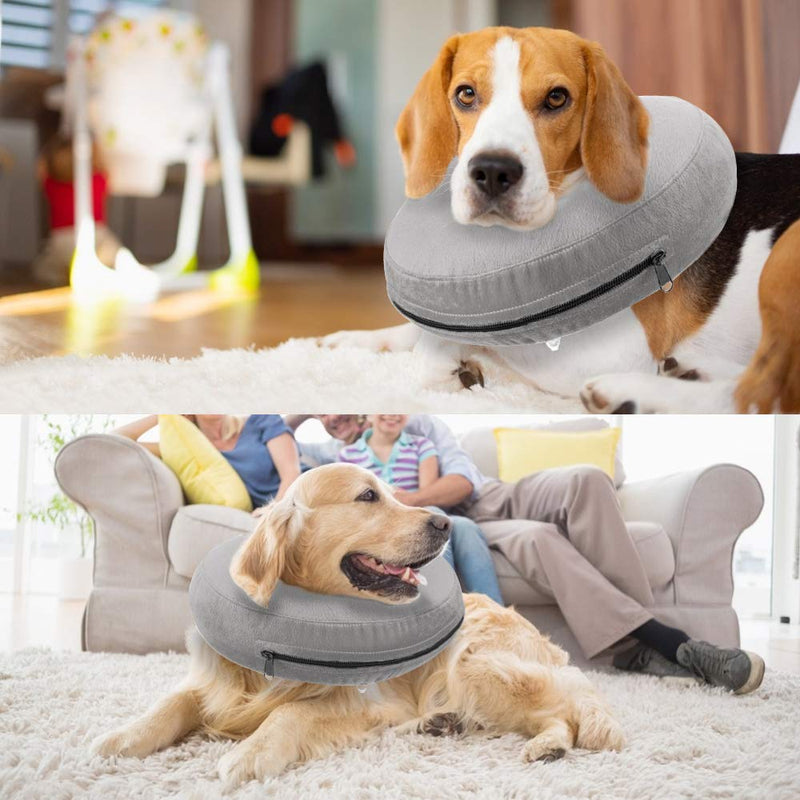 SlowTon Inflatable Dog Recovery Collars Cones, Soft Adjustable Comfy Quick Release Dog Donut Collar for after Surgery, Prevent Dogs from Touching Stitches Biting Licking Wound, Does Not Block Vision M Grey - PawsPlanet Australia