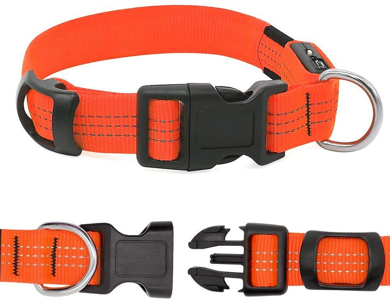 Iseen Led Dog Collar Illuminated Dog Collars Reflective Dog Collar Dog Lights for the Dark Dogs USB Rechargeable Adjustable Size Dog Collars for Puppy Dogs S Orange - PawsPlanet Australia