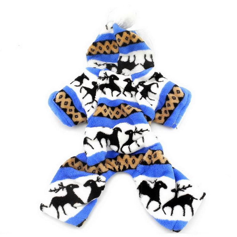 Ranphy Small Dog Cat Clothes for Boy Girl Soft Velvet Reindeer Pattern Dog Pajamas Puppy Hoodie Hooded Jumpsuit Blue S - PawsPlanet Australia