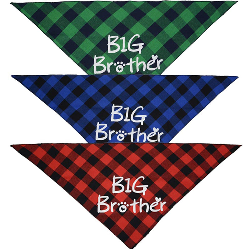 [Australia] - 3 Pack Big Brother Dog Bandanas Plaid Reversible Triangle Bibs Pet Scarf Accessories 