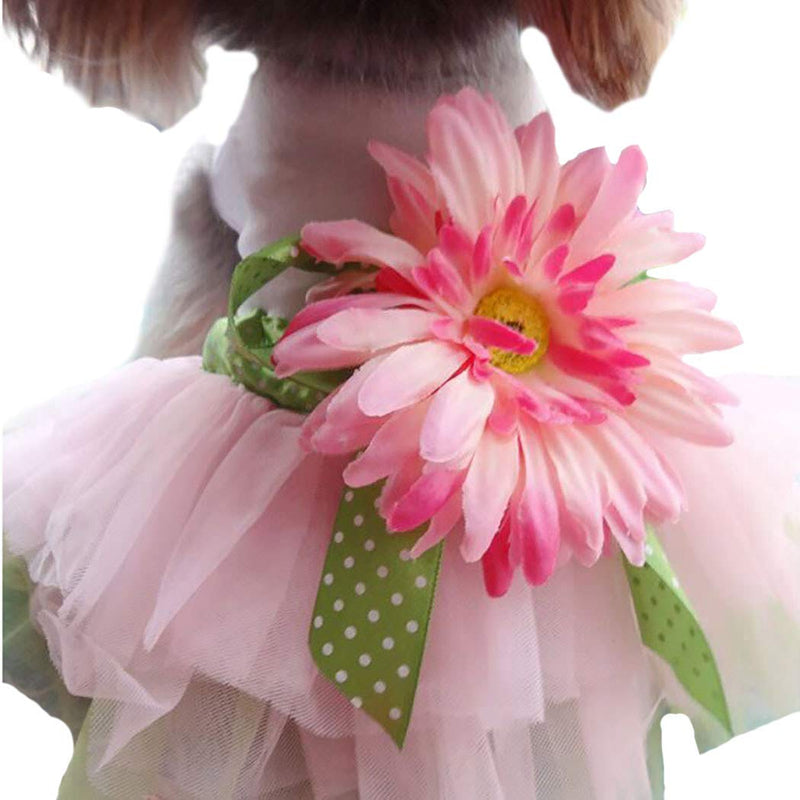 [Australia] - Petea Daisy Flower Gauze Tutu Dog Dress Vest Apparel Skirt Clothes Pet Puppy Bowknot Princess Clothes for Dogs and Cats Small 