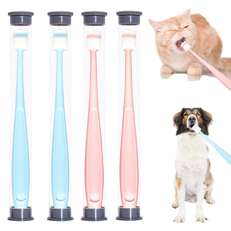 4 pcs Small dog & Cat Toothbrush 360 Degree Soft Silicone, Cat Dental Care, Pet Toothbrush, Oral Hygiene, Easy to Handle, Deep Clean, Independent Packaging, light sky blue & light pink (4 pack) 4 pack - PawsPlanet Australia