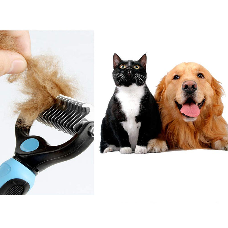 Pet Grooming Brush for Cats & Dogs - Double Sided Safe Dematting Rake Comb for Easy Mats & Tangles Removing - No More Nasty Shedding and Flying Hair - PawsPlanet Australia